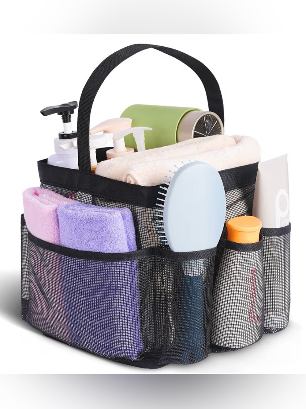 Black Mesh Storage Caddy Tote with Handle